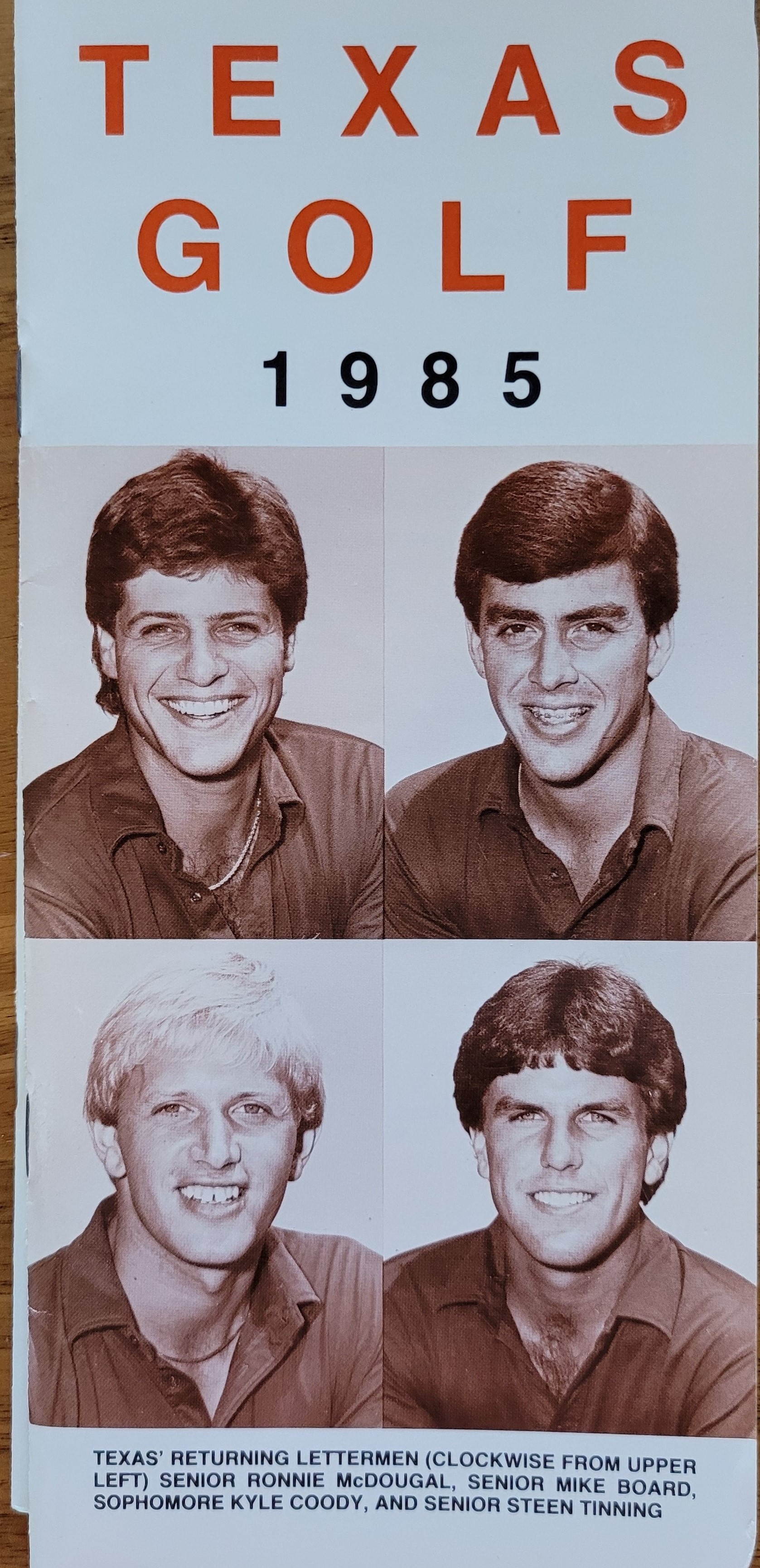 1985 men's golf  starting clockwise upper left, McDougal, Board, Coody, and Tinning.jpg